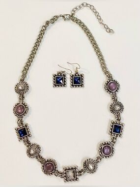 Vintage Lavender & Blue Necklace & Earring Set 🤍